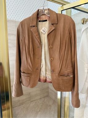 Women's Tan Leather Button-Front Jacket